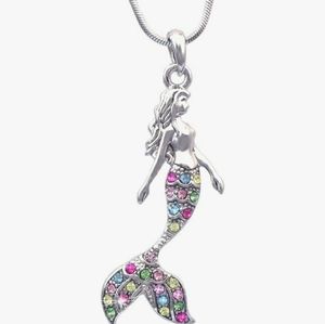 925 Sterling Silver Mermaid Pendant Necklace Crystals, Multi-Color Jewelry